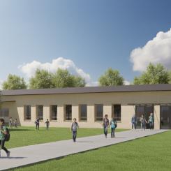 Harmånger Skola Nordanstig - Illustration Huvudentré i söder 2025-09-29.