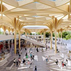 Designen är tänkt att betona hållbarhet och mikromobilitet. Bild: Henning Larsen Architects