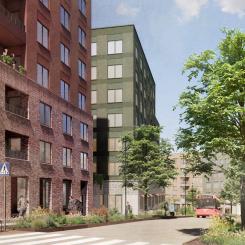 SKB kommer att bygga över 100 kooperativa hyresrätter i Henriksdalsbacken. Illustration: AIX Arkitekter