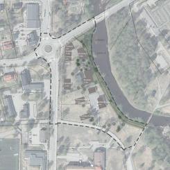 Såhär kan området mellan Hörneån och Industrivägen komma att bebyggas. Pressbild: Umeå kommun
