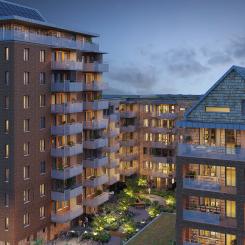 Visualisering av HSB brf Meteorologen i Arenastaden, Lund. Pressbild: HSB Regionalt