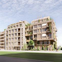Tidig visionsbild för HSB Living Lab i Brunnshög, Lund. Illustration: White Arkitekter