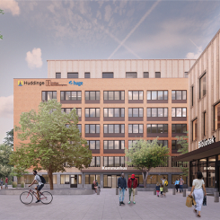 Huddinges nya kommunhus byggs med trästomme från Martinsons. Fotograf: Huddinge Samhällsfastigheter AB/Murman Arkitekter