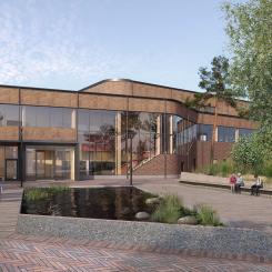 Oceanhamnsbadet exteriört sett från öster. Visionbild: Norconsult