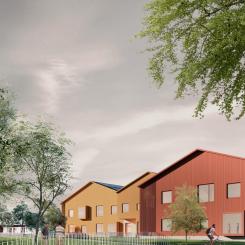 Illustrationsbild av daghemmet Pääskyvuori i Åbo. Stadens stadsfullmäktige har valt YIT som entreprenör för att bygga sju daghem i Åbo samt som leverantör av deras livscykeltjänster. Bild: Lukkaroinen Arkitekter