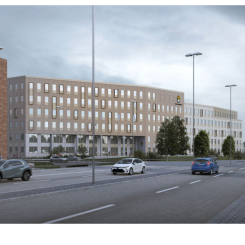 Kriminalvårdens nya byggnad från Björnövägen. Beslut om bygglov togs på dagens byggnadsnämnd. Illustrationen visar hur byggnaden kan komma att se ut. Illustration: AG Arkitekter