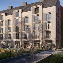 Hökerum Byggs hus Södra Ladugårdsängen i Örebro med vy från park. Foto: Hökerum Bygg