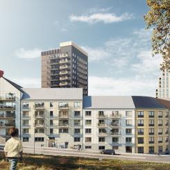 I sommar står 189 hyresrätter redo att välkomna nya hyresgäster till Kallebäcks Terrasser. Lägenheterna förmedlas via Wallenstams egen bostadskö och i veckan genomfördes en uppskattad och populär visning på plats. Foto: Wallenstam