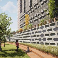C3C mur i stadsmiljö. Foto: C3C Engineering AB