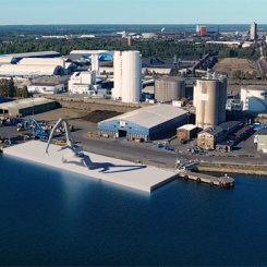 Utbyggnad av Kaj 8 Oxelösunds Hamn AB. Pressbild: Peab