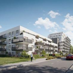 Med innovativa lösningar som gröna tak, solcellspaneler och smarta hem, strävar projektet efter energieffektivitet och boendekomfort. Illustration: Skanska