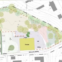 Illustrationskarta över Jakobsbergsplatsen med planområdet inritat. Pressbild från Västerås stad/via Mynewsdesk
