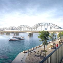 Förutom att underlätta tågtrafiken, kommer bron att inkludera en gång- och cykelväg för att förbättra mobiliteten i stadens centrum. Illustration: Rail Baltica/PHL Architects