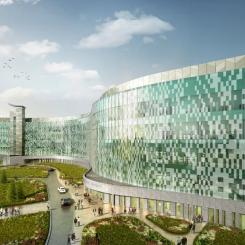 Planeringen och utformningen av sjukhuset har letts av en grupp tyska och amerikanska arkitekter i ett samarbete mellan HDR GmbH och HDR Inc. Projektet använder den avancerade metoden Building Information Modeling (BIM) för att säkerställa effektivitet och precision i både planering och konstruktion. Arbetet följer både tyska och amerikanska byggstandarder och sjukhuset kommer att få en LEED Silver-certifiering för hållbart byggande.Illustration: Arkitekterna Weilerbach / Rob