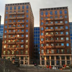 Bygge av flerfamiljshus med trästomme i Stockholm 2022. Foto: Maximilian Schulte