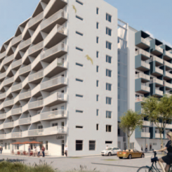 Kvarteret Tändstickan består av 162 hyresrätter och 220 bostadsrätter. Foto: Skanska