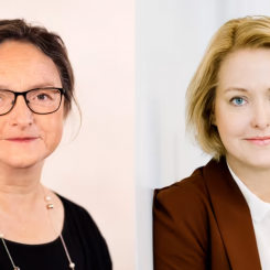 Ingela Lindh, styrelseordförande i Svensk Byggtjänst och Kajsa Hessel, vd på Svensk Byggtjänst. Foto: Byggtjänst.