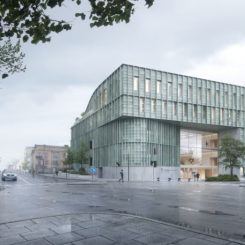 Vänersborgs nya tingsrätt binder samman parken och den äldre kvartersstaden. Illustration: Visulent
