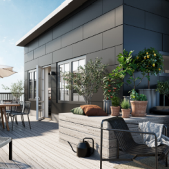Kvarteret kommer att rymma totalt 112 bostäder – alltifrån ettor till femmor, townhouses, duplexlägenheter och penthouses med stora terrasser.