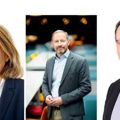 Susanne Rudenstam, Kanslichef Sveriges träbyggnadskansli David Johnsson, vd Trä- och möbelföretagen och Mathias Fridholm, direktör Svenskt trä. Foto: Sveriges träbyggnadskansli/Juliana Falldin/Svenskt trä
