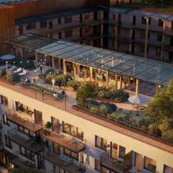 Rosendals Fastigheter banar väg för resurseffektivt träbyggande med nytt bostadsområde på 20 000 kvm. Visualisering: Rosendal Fastigheter