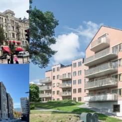 Plåt & Ventföretagens medlemsföretags nominerade projekt till Årets Fasad 2024: Sperlings backe 45, Haga Norra kv 1 och Torselden 8. Pressbild: Plåt & Ventföretagen