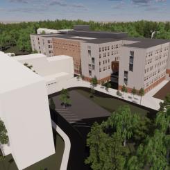 Skellefteå Nya Vårdbyggnad är ritad som en kam-byggnad med fyra vingar för att få in ljus och klara av att rymma 40 000 kvadratmeter utan att resultatet blir en låda. Visualisering: Region Västerbotten