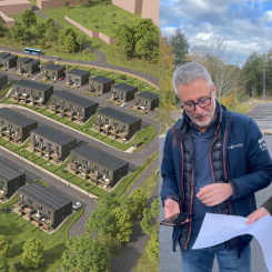 Brf Lärkliden kommer uppföras på en unik plats med närhet till både stad och natur. Från vänster i bild Sebastian Ahlström, Ekeblad Bostad och Thomas Raab, Bergman & Höök. Foto: Ekeblad