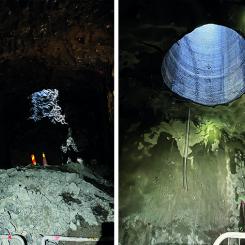 Här letar sig dagsljus 40 meter ner under marken. Till vänster visas början på hisschaktet och till höger syns ventilationsschaktet med sin karaktäristiska runda form. Bild: Region Stockholm