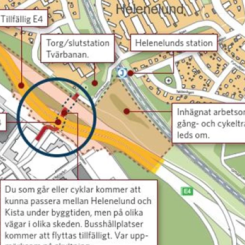 E4:an i höjd med Helenelund. Karta: Trafikverket