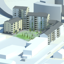 Illustration över möjlig ny bebyggelse. Illustration: Arkinova Arkitekter.