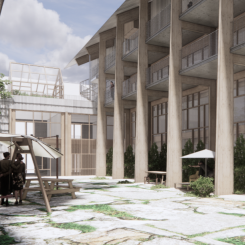 Gamla våningsplan lägger grunden för nya Kvarteret Återbruket. Visionsbild: Lendager Group